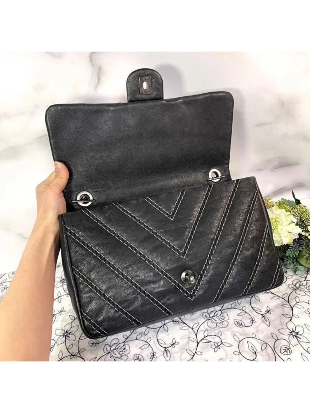 Chanel Double Flap 2-Way Chevron Bag